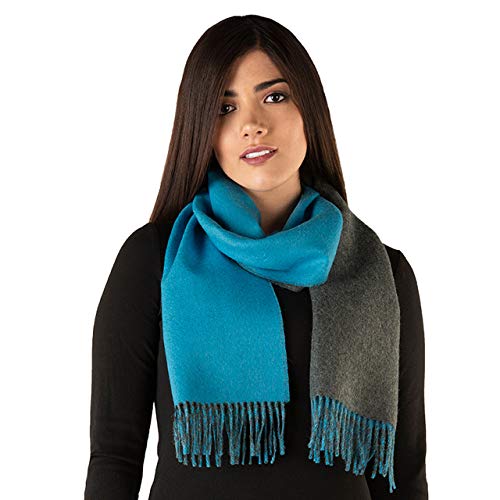 Alpaca Wool Scarf - 100% Pure Baby Alpaca - Double Sided Reversible Contrast Scarf (Classic Blue/Grey)2