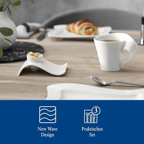 Villeroy & Boch - Newwave Caffè Cappuccino Tassen Set, Spülmaschinenfest, Mikrowellensicher, Cappuccinotassen, Kaffee Geschirr Set, Tasse, Untertasse, Löffel, Premium Porzellan, Edelstahl