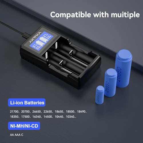 Cargador de baterías Inteligente con Pantalla LCD y Carga rápida de 5V/2A Compatible con baterías Li-Ion 18650/21700/20700/26650 y baterías Ni-MH/Ni-CD AA/AAA/C, con Puerto Type-C - imagen 2