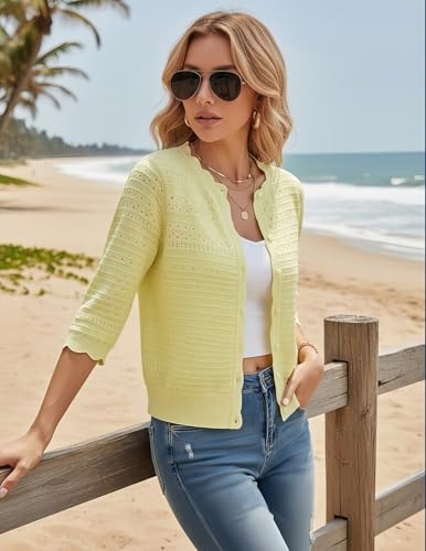 Image of GRACE KARIN Womens 3 /4 Sleeve Cardigan Sweater, Lightweight Cropped Cardigan Trendy, Dressy Casual Crochet Bolero Shrugs