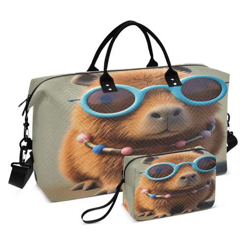 Large Foldable Travel Duffel Bag, Waterproof Gym Bag for Men & Women, Carry-On Luggage Weekender Overnight Bag, Cool Capybara