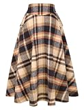 IDEALSANXUN Women’s Fall/Winter High Waist Plaid Slim A-line Long Skirt (Large, Plaid Brown)