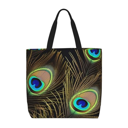 Peacock feathers Tote Bag for Women, Zipper Casual Tote's Handbag for Travel, Work, Lightweight Laptop Bags Big Capacity Shoulder Bag Reusable Grocery Shopping Bags