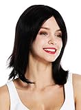 Peluca de estilo bob hasta los hombros con un clavi cut. El corte longbob es de color negro y el pelo liso es dividido por una raya.