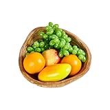 gifyym Ensaladera de madera, cuenco decorativo pintado a mano para llaves y joyas, cuenco rústico vintage para servir aperitivos y frutas, bandeja de baratijas estilo granja para entrada, cocina y