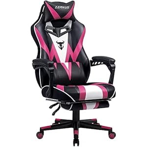 Zeanus Gaming Chair with Footrest Light Pink Gamer Chair for Girls Reclining Computer Chair with Massage High Back Desk Chair for Heavy People Game Chair Big and Tall PC Gaming Chair for Adult (Rose)