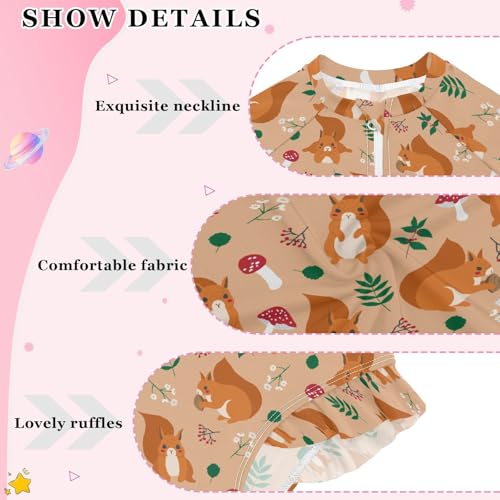 Girls One Piece Swimsuits Long Sleeve Bathing Suits Squirrel Animal Sun Protection Swimwear 3-12 Years3