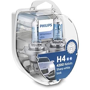 Philips WhiteVision ultra H4 car headlight bulb, 4.200K, set of 2, Twin Box
