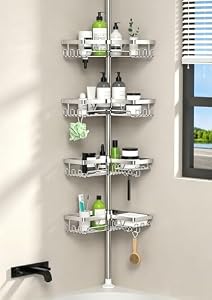 KEGII Telescopic Shower Caddy Corner Shower Shelf Organiser, Silver