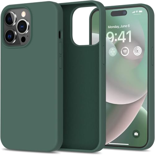 DIZORO® Microfiber Candy Case Compatible for iPhone 14 PRO MAX, Shockproof Slim Back Cover Liquid Silicone Case -Forest Green