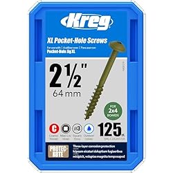Kreg Protec-Kote Pocket Screws - SML-C2X250-125 - Weather Resistant Pocket Screws - 2-1/2-Inch - Coarse Thread - Maxi-Loc Head - Outdoor - 125 Count | Weather-resistant Protec-Kote Pocket Screws, Coarse Thread, Maxi-Loc Head for Outdoor Woodworking