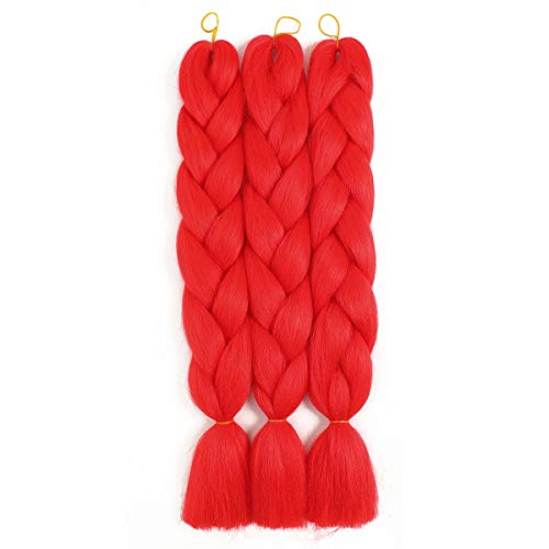 SuCoo Kanekalon Jumbo Braiding Hair Extensions High Temperature Fiber Crochet Twist Braids With Small Free Gifts 24inch 3pcs/lot(Orang Red)