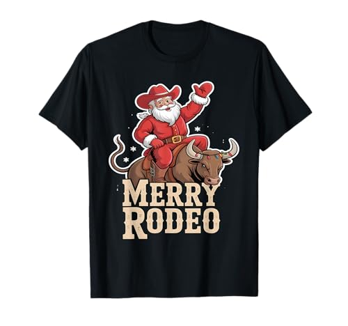 Feliz Rodeo Santa Riding Bull Western Christmas Camiseta