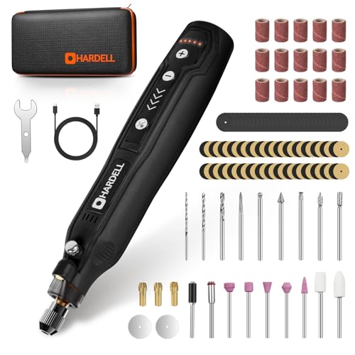 Image of HARDELL Mini Cordless Rotary Tool Kit, 5-Speed and USB Charging with 69 Accessories, Multi-Purpose 3.7V Power Rotary Tool for Sanding, Polishing, Drilling, Etching, Engraving, DIY Crafts (Black)