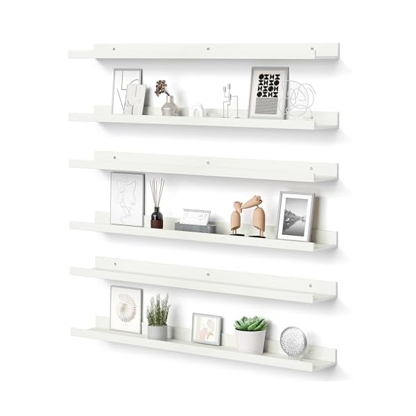Upsimples floating shelves for wall wall shelves for decor storage set of 6 wall mounted wood shelves for bedroom living room bathroom kitchen 355 inch long picture ledge shelves white  urban country home decor