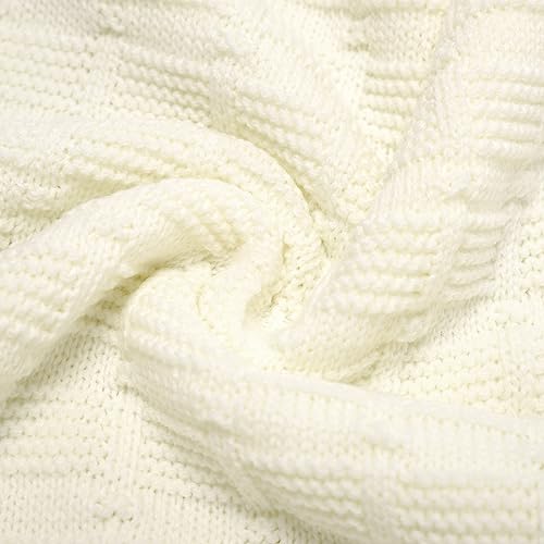 Hadetoto Baby Blanket Soft Knit Swaddle Receiving Blankets Crochet Cosy Warm Cellular Blanket Baby For Newborn Boy And Girl, 90 X 70Cm - White #TOP5