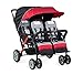 Foundations Sport Quad 4-Seat Stroller with Oversized UV Blocking Canopy, 5-Point Harness for Added Safety, Easy Loading, Storage Bucket (Red)