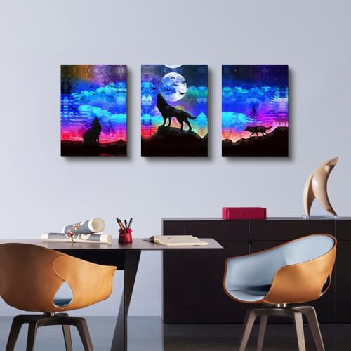 DZRWUBHS Framed Wall Art For Living Room Modern Wall Decor For Bedroom Kitchen Canvas Painting Office Wall Decor Wolf Abstract Pictures Artwork 3 Pieces Ready to Hang Room Large Size Decorations