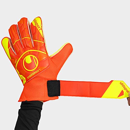 LUVA de GOLEIRO uhlsport DYNAMIC IMPULSE STARTER SOFT INFANTIL, Laranja e Amarelo, 6