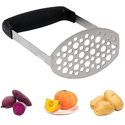 1Pcs Stainless Steel Potato Masher,Potato Ricer Masher,Fruit & Vegetable Masher Ricer,with Non Slip Handle,for Vegetables,Mashed Potatoes,Jam and Fruits