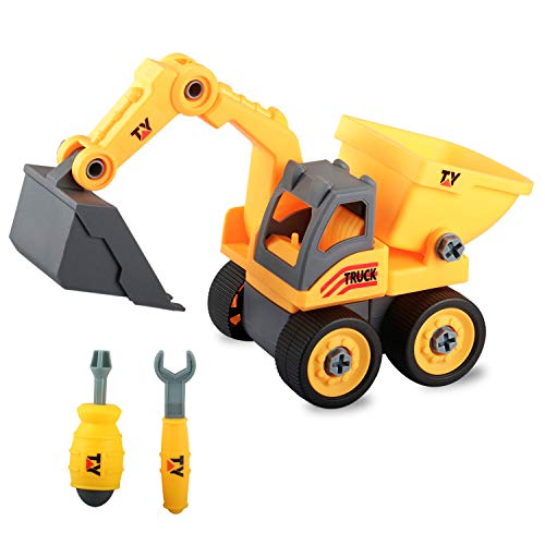 SLHFPX Construction Vehicles Play Set, Take Apart Truck Toys for 3-10 Year Old boy, Assembly Dump Truck, Excavator, STEM Learning Gifts for 3 4 5 6 Year Olds, Kids, Toddlers, Boys, Children