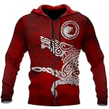 Guerrier Viking Sweat à Capuche Zippé Pour Hommes Mythologie Nordique Tatouage Manches Longues Décontractées Sweat-Shirts Harajuku Veste Cadeaux Pour Hommes(Viking tattoos zip hoodies,L)