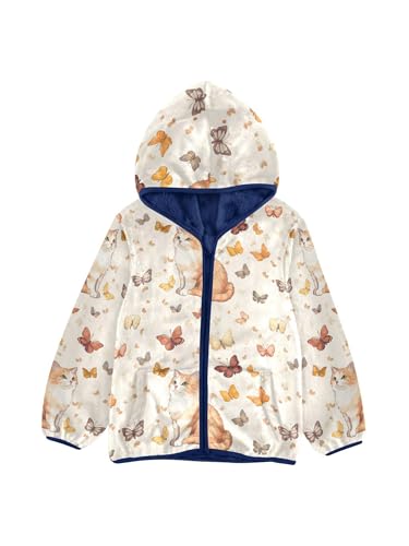 Country Cat and Butterflies Girls Fleece Jacket Girls Fall Jacket Boys Coats Zip Up Hoodie Children Outerwear 2-10T