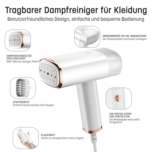 Athebalove Dampfglätter Steamer Dampfbügler Faltbar - 1200 W, Kompakt und Faltbar, 120ml Wassertank konstante Dampfleistung 20 g/min, Bügeleisen Dampfbürste Faltenentferner, für Zuhause, Büro, Reisen