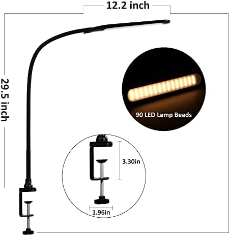 LED Desk Lamp Hokone Eye-Care Desk Light 9W Flexible Gooseneck Lamp 3 Color Modes Stepless Dimming,Table Lamp for Office Workbench,Touch Control, Black