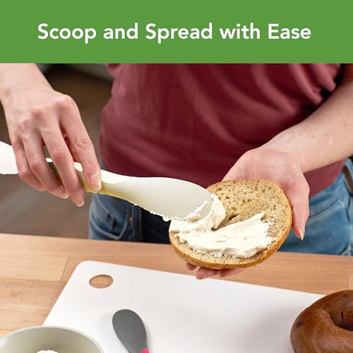 Image of Tovolo Mini Scoop and Spread Tool for Kitchen Meal Prep Small Sandwich Spreader Spatula for Peanut Butter Jelly, Silicone BPA Free Dishwasher Safe Scooper Spreader, Cotton White and Ivory