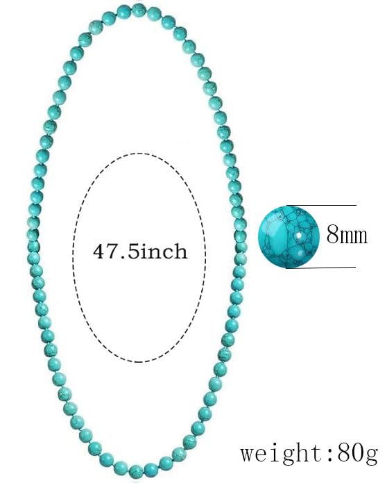 Q&D&S Long Turquoise Necklace Round Stone Beads Chunky Fashion Jewelry for Women cross Necklace Multi Meditation necklace 47.5inch2