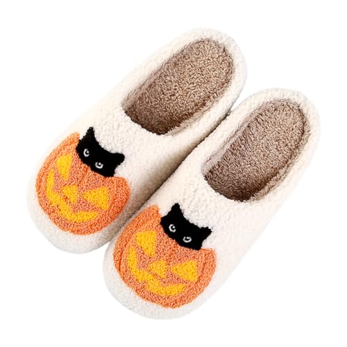 Pumpkin Slippers Halloween Slippers for Women Men House Shoes Spooky Slides Soft Warm Plush Couple Shoes Pumpkin/B4-37-38