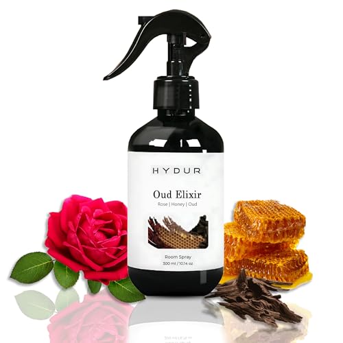 Hydur Oud Elixir Room Spray | Elegant Rose, Honey & Oud Scent with White Musk | Floral Woody Luxury Air Freshener | Home, Car, Office & Bathroom Use | 300ml Fine Mist Room Spray Bottle