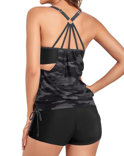 Image of Holipick Blouson Tankini Swimsuits for Women - Two Piece Tummy Control Bathing Suit with Shorts Modest Swimwear