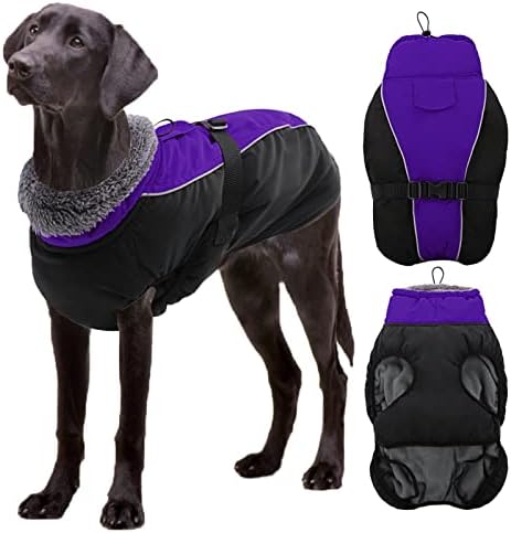 Dasior Dog Winter Coat, Warm Fleece Pet Jacket, Windproof Cold Weather Reflective Clothes Purple XL