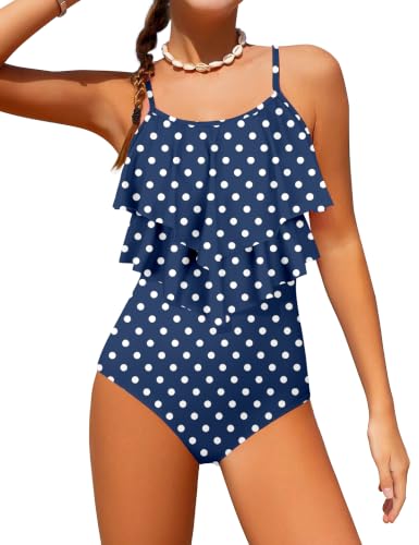 Image of Girls Swimsuit Color Block One Piece Swimsuit 2-Tiered Ruffle Bathing Suit Adjustable Strap Girls' Swimwear 7-16Y