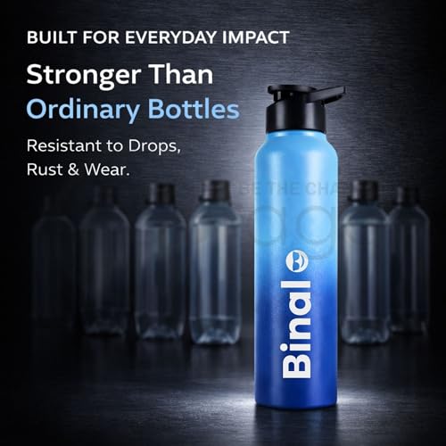Image of COURAGE Stainless Steel Customize Sipper Water Bottle 1Liter Leak Proof for Fridge Home Office Travel School Kids Boys Girls Adults Sports Gym Yoga - Light Blue - Dark Blue
