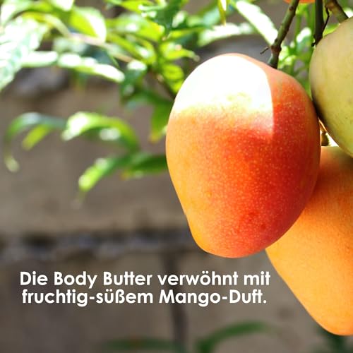 Jean & Len Exotische Body Butter Mango & Avocado, pflegt trockene bis sehr trockene Haut intensiv, pH-hautideal, mit exotischem Mango-Duft, Körperbutter, ohne Parabene & Silikone, 200 ml