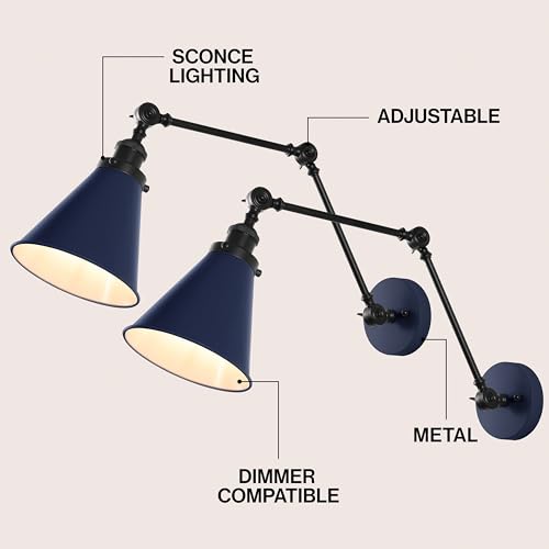 Image of JONATHAN Y Rover 1-Light Wall Sconce 7 inch, Navy /Black, Set of 2