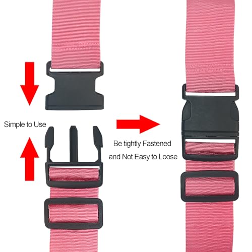 Image of Luggage Strap and Tag Set (4 Pack 2 Tags 2 Climbing Buckles) Keeps Cargo Safe with Adjustable Travel Packing Strap with A Packing Width of 2 Inches and A Length of 86.6 Inches (Pink)