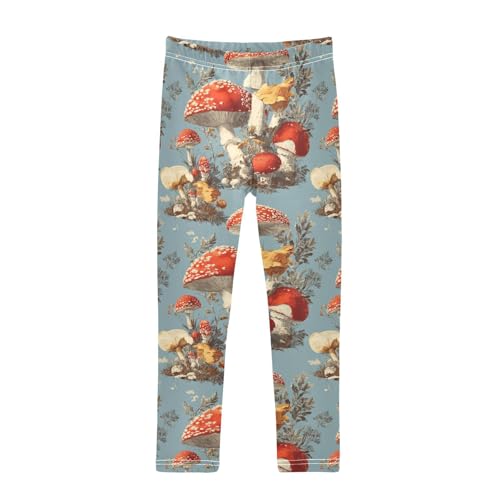 Girls Leggings Mushrooms Leaves Blue Soft Toddler Leggings for Girls Kids Pants Size 4T-10T