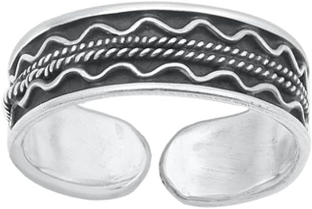 Sterling Silver Classic Oxidized Bali Style Toe Midi Ring Adjustable Band 925