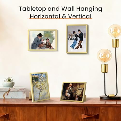 Image of upsimples 5x7 Picture Frame Glass, Thin Border, Gold Photo Frames, 3 Pack | Gold Frames, Fit 5 x 7 Photos, Wall and Tabletop Display, Home Decor for Mother's Day, Wedding and Christmas