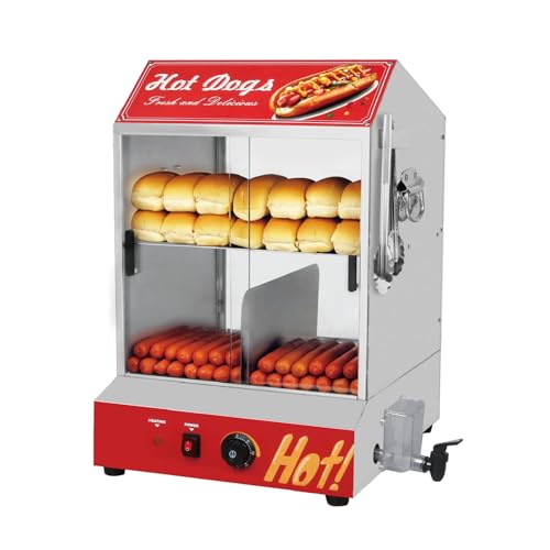 Comparison: Best Hot Dog Steamer 3 Hot Dog Steamer Machine, 31.7QT/30L, 2-Tier Electric Hot Dog Steamer with Bun Warmer, Adjustable Temperature, Hot Dog Hut Steamer with Visible Glass Sliding Door, 175 Hot Dogs & 40 Buns Capacity