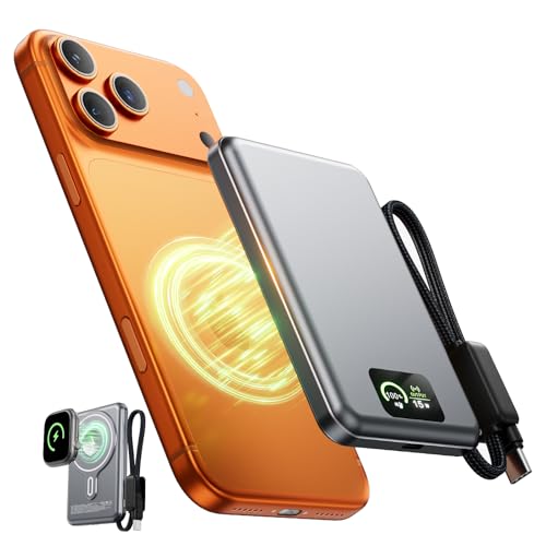 アップグレード版【MagSafe対応15W急速充電】超薄型 モバイルバッテリー 軽量 小型 10000mAh大容量 まぐせーふ対応 マグネット式ワイヤレス充電器 ケーブル内蔵 PD22.5W 3台同時充電可能 PSE認証済iPhone/iPad/Android/Airpods/Apple Watch 旅行/出張/災害用 機内持ち込み可