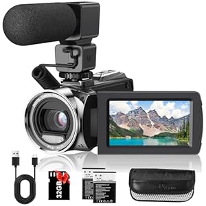 Video Camera Camcorder FHD 1080P 36MP YouTube Vlogging Camera Recorder 3.0 Inch 270 Degree Rotation Screen 18X Digital Zoom Camcorders with Microphone,32GB SD Card and 2 Batteries
