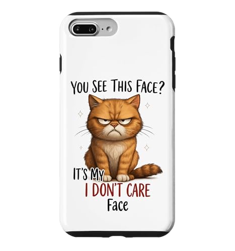 I Don't Care Face Cat �ʔ��� ���֐S�ȔL �X�}�z�P�[�X iPhone 7 Plus/8 Plus �p