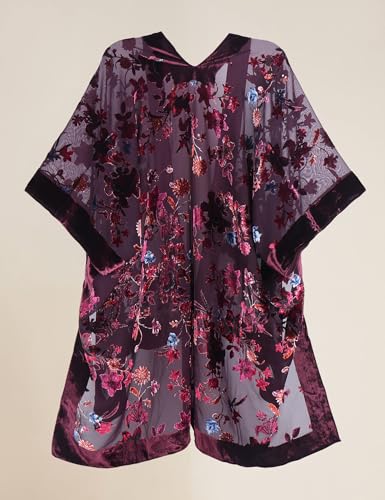 Image of Women's Burnout Velvet Kimono Long Cardigan Cover Up Casual Outfit