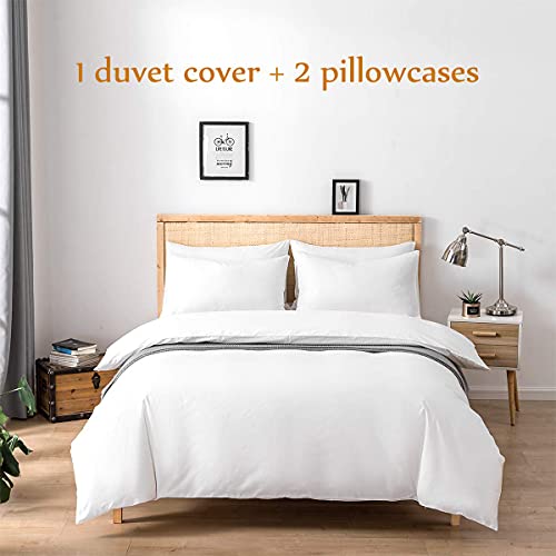 Hotel Luxury 3Pc Duvet Cover Set-850 Thread Count 100% Organic Cotton Ultra Silky Soft Premium Bedding Collection Queen Size 88 X 92 Inches Machine Washable (White Solid) #TOP1