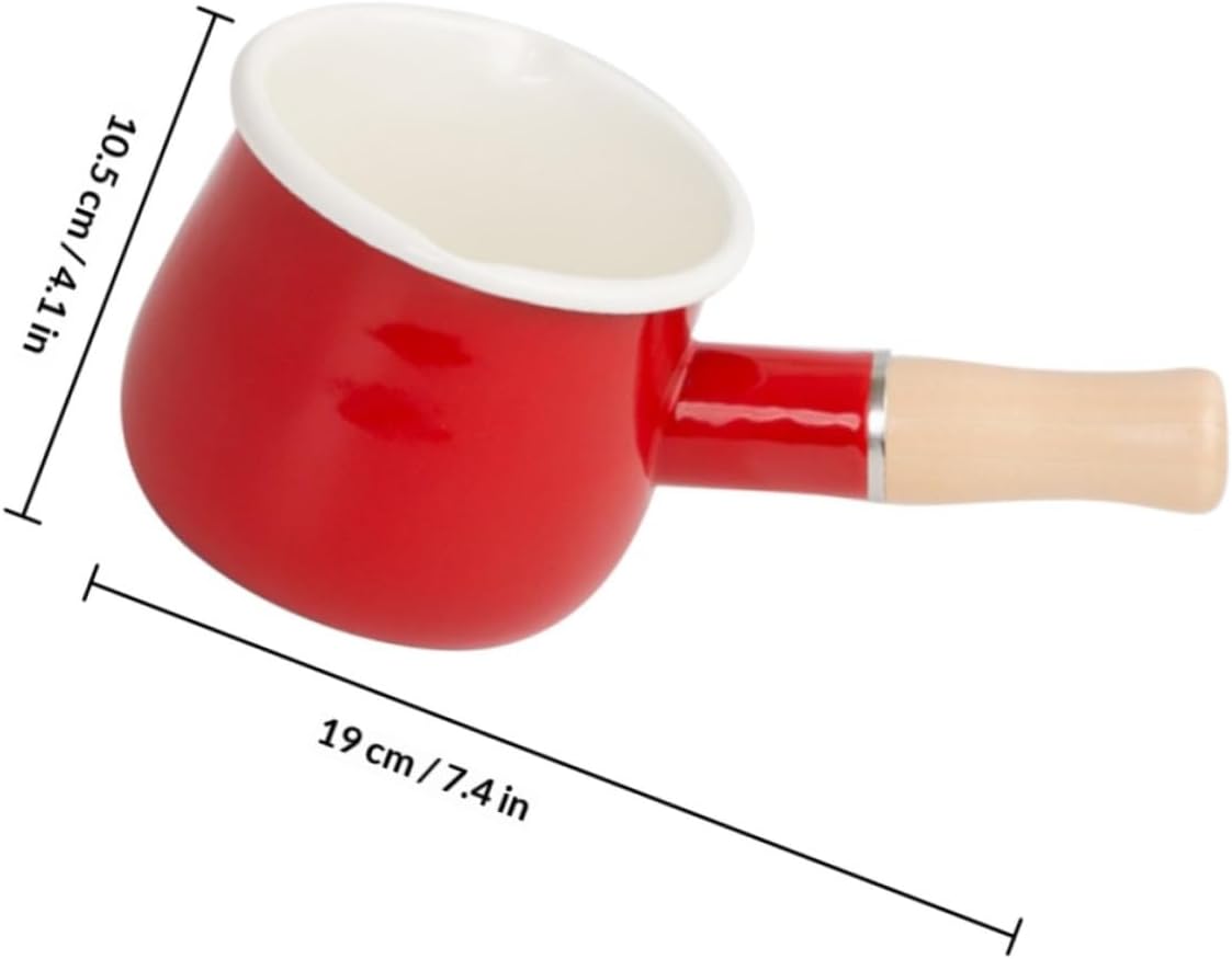 Enamel Milk Pot with Long Handle for Kitchen Butter Warmer